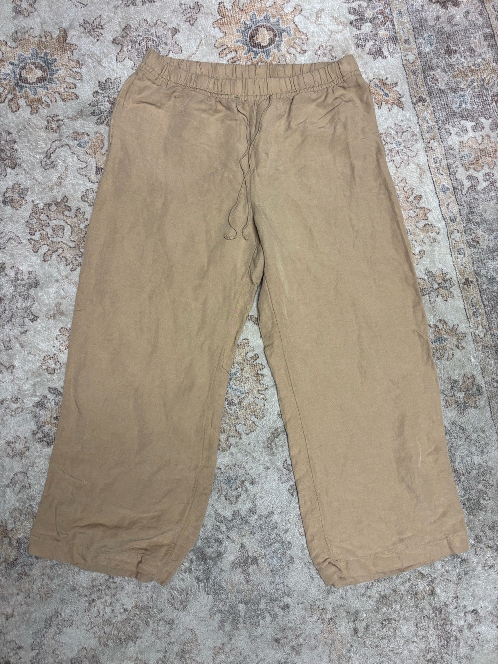 H&M Linen Blend Tan Pull On Wide Leg Pants Size L